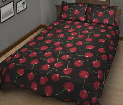Red Cherry Pattern Print Quilt Bed Set