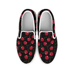 Red Cherry Pattern Print White Slip On Shoes