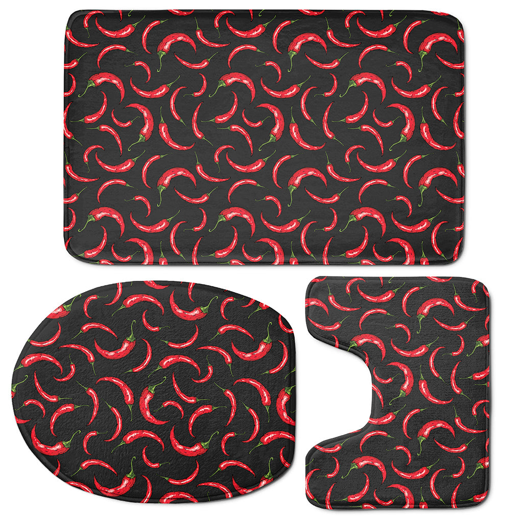 Red Chili Peppers Pattern Print 3 Piece Bath Mat Set
