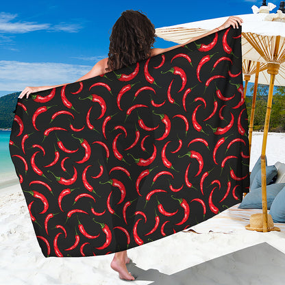 Red Chili Peppers Pattern Print Beach Sarong Wrap