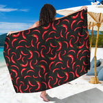 Red Chili Peppers Pattern Print Beach Sarong Wrap