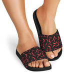 Red Chili Peppers Pattern Print Black Slide Sandals