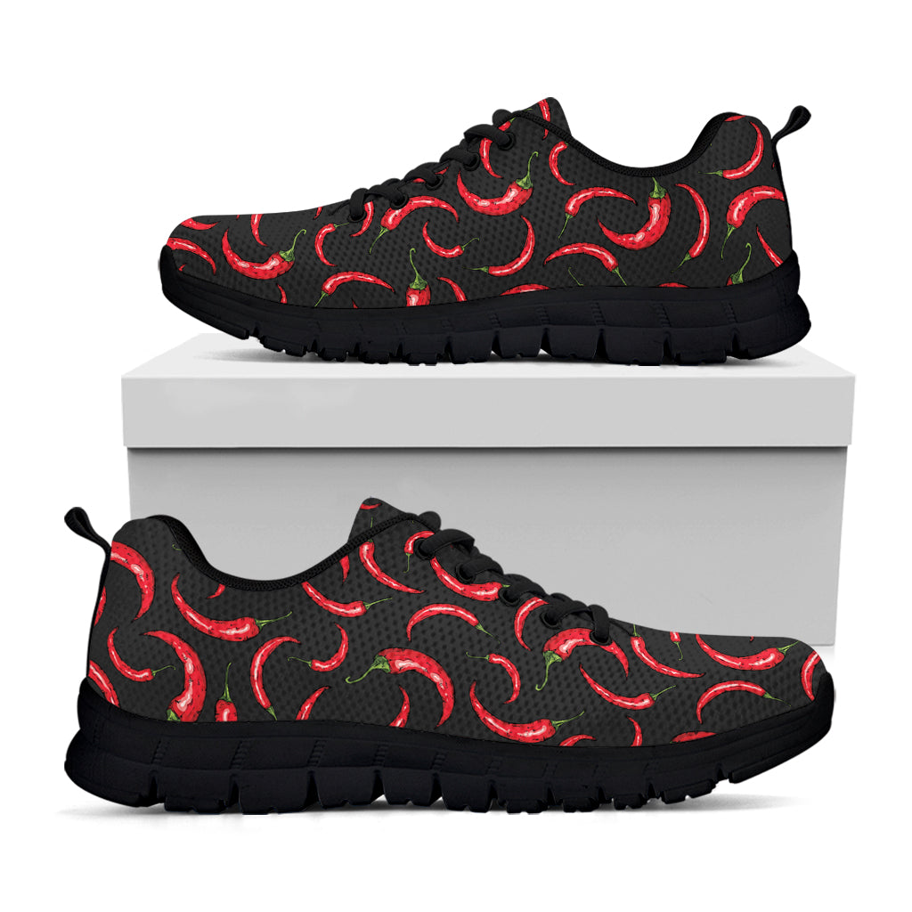 Red Chili Peppers Pattern Print Black Sneakers