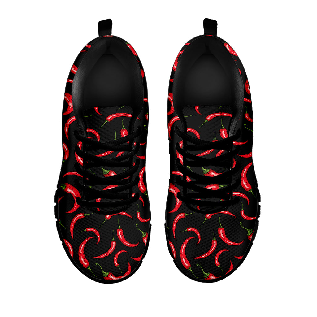 Red Chili Peppers Pattern Print Black Sneakers