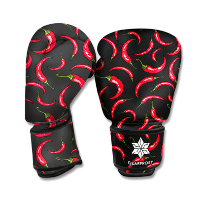 Red Chili Peppers Pattern Print Boxing Gloves