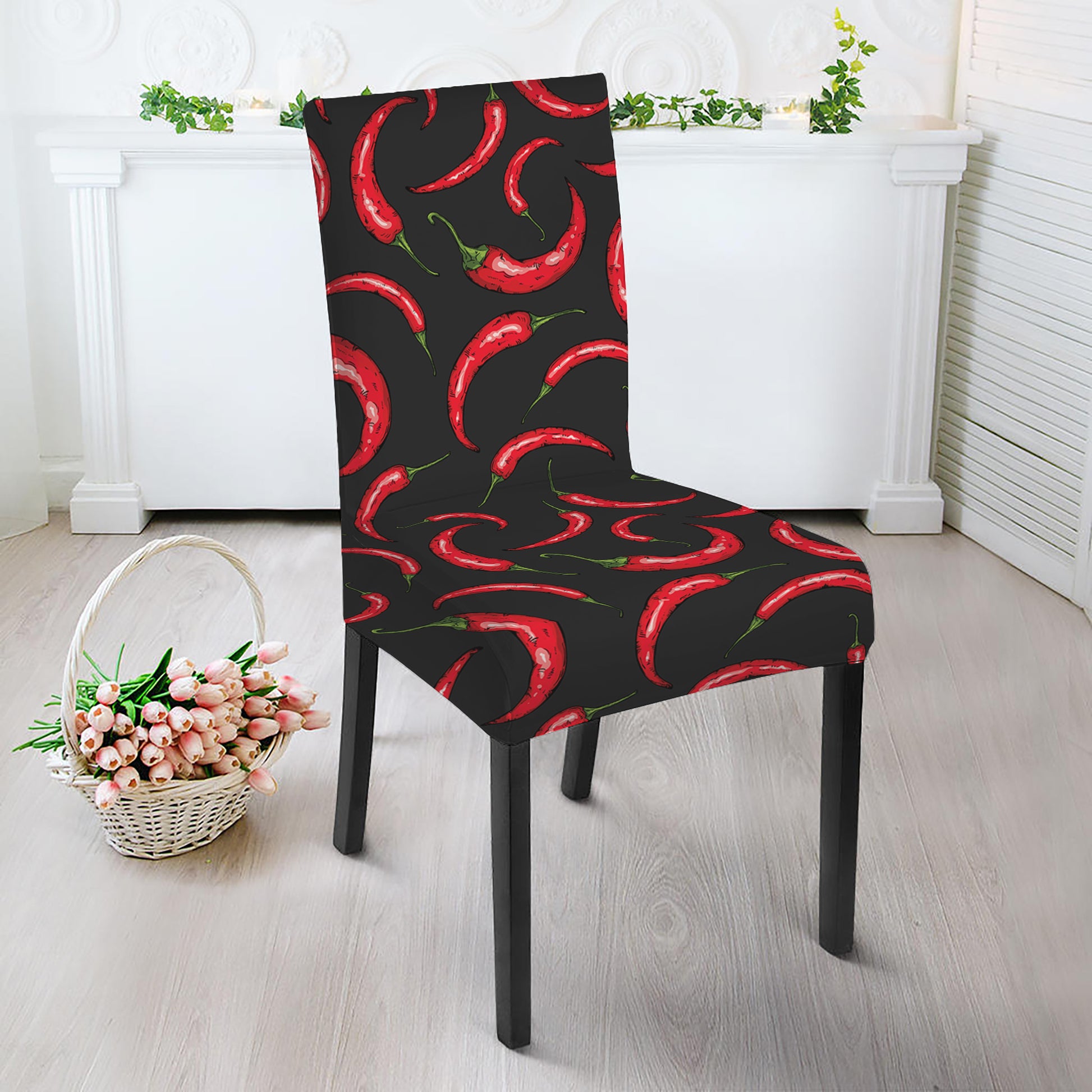 Red Chili Peppers Pattern Print Dining Chair Slipcover