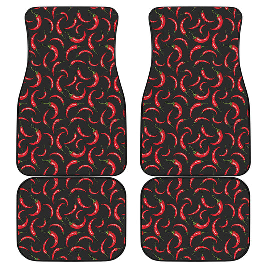 Red Chili Peppers Pattern Print Front and Back Car Floor Mats