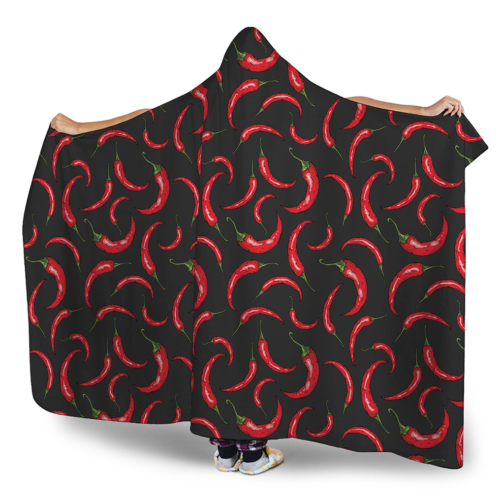 Red Chili Peppers Pattern Print Hooded Blanket