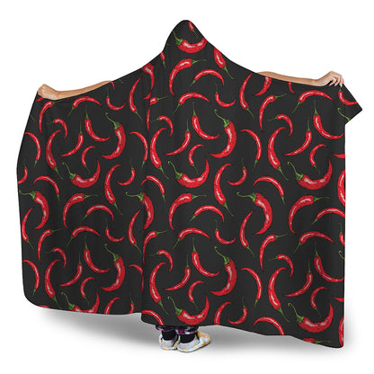 Red Chili Peppers Pattern Print Hooded Blanket