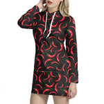 Red Chili Peppers Pattern Print Hoodie Dress