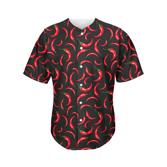 Red Chili Peppers Pattern Print Men's Baseball Jersey