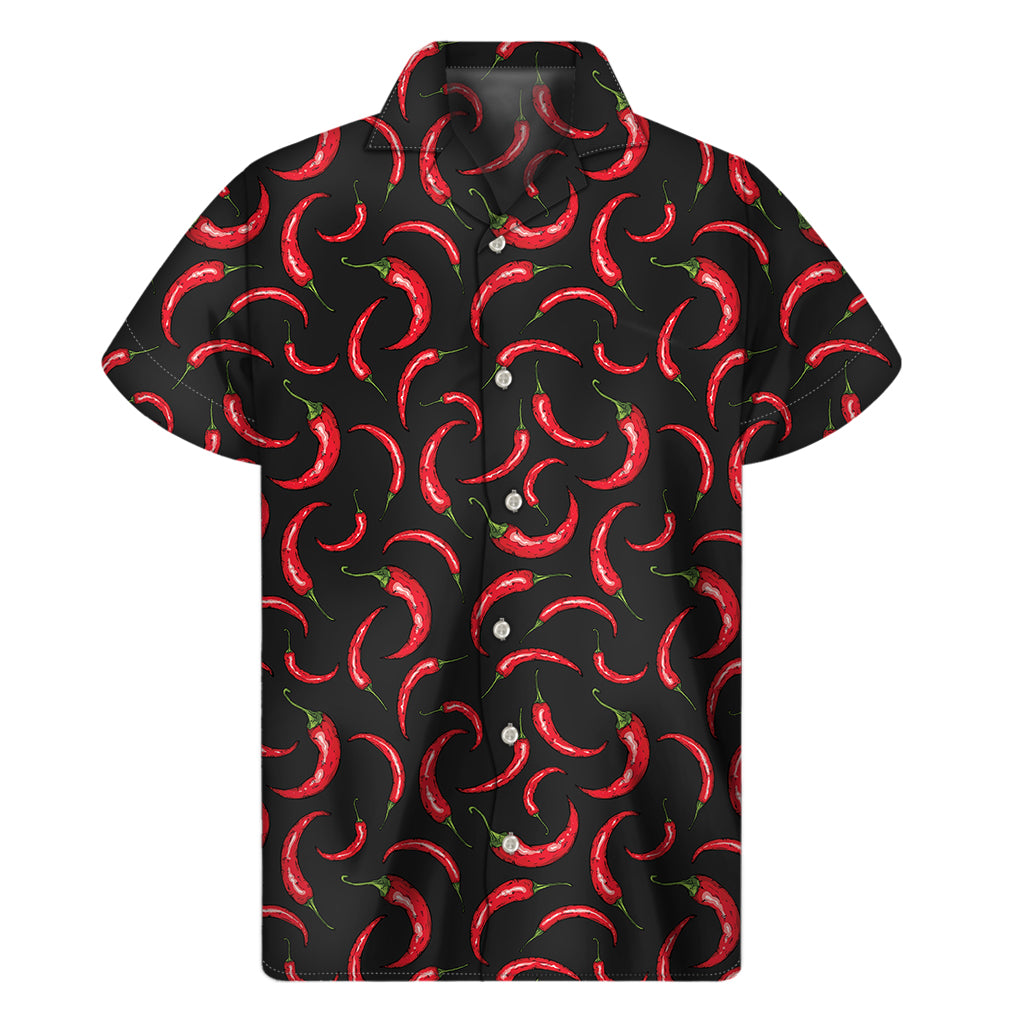Red Chili Peppers Pattern Print Men's Short Sleeve Shirt