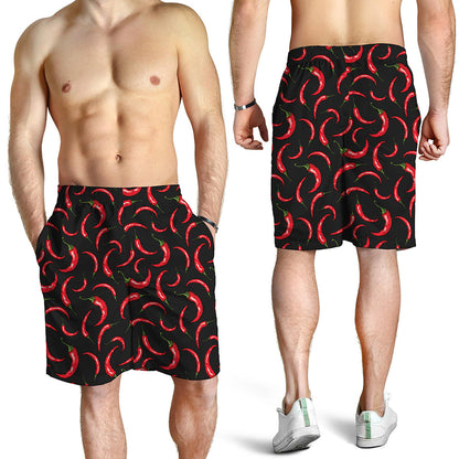 Red Chili Peppers Pattern Print Men's Shorts