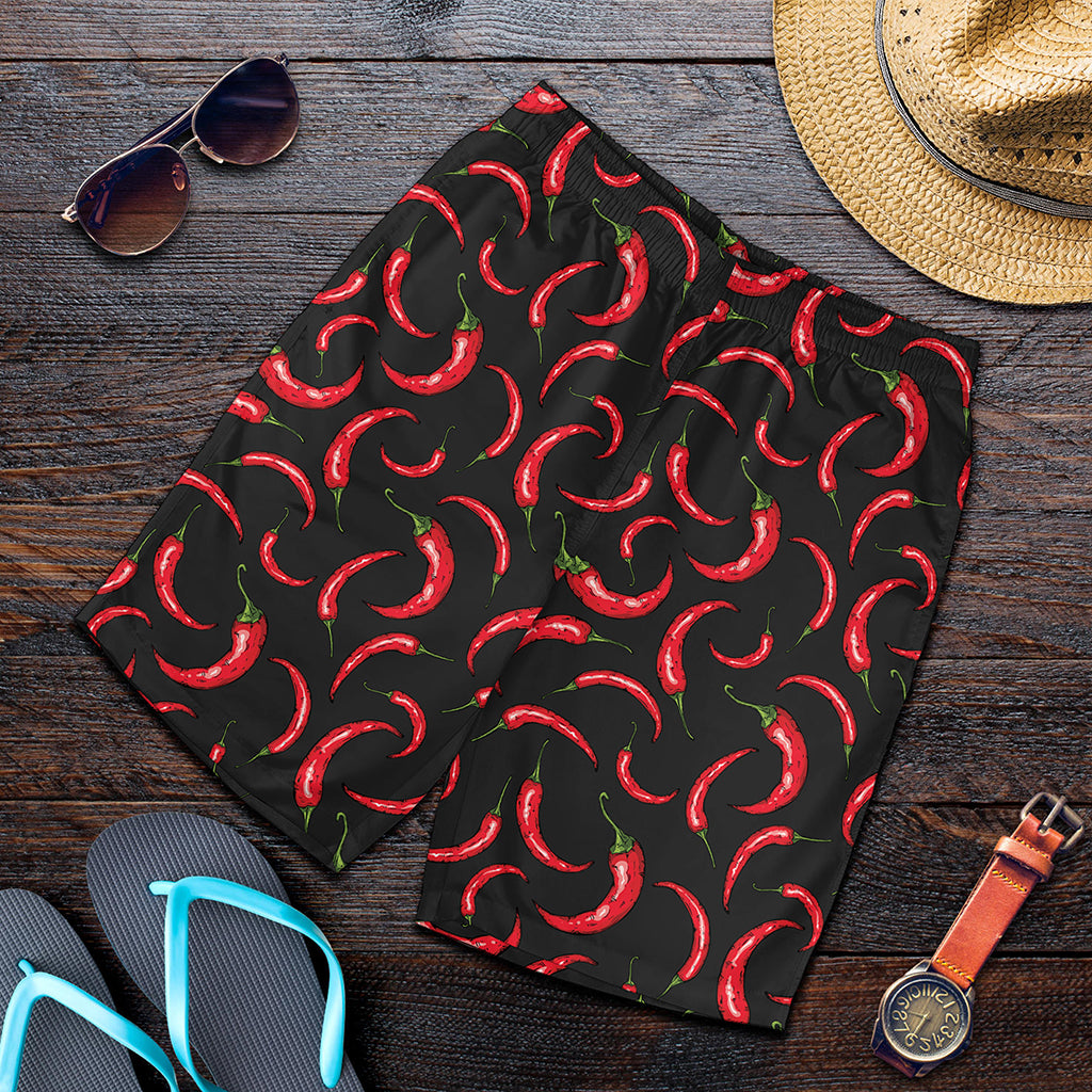 Red Chili Peppers Pattern Print Men's Shorts