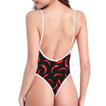 Red Chili Peppers Pattern Print One Piece High Cut Swimsuit
