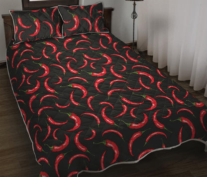 Red Chili Peppers Pattern Print Quilt Bed Set