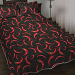 Red Chili Peppers Pattern Print Quilt Bed Set