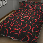 Red Chili Peppers Pattern Print Quilt Bed Set