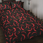 Red Chili Peppers Pattern Print Quilt Bed Set