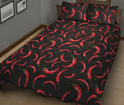 Red Chili Peppers Pattern Print Quilt Bed Set