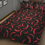 Red Chili Peppers Pattern Print Quilt Bed Set