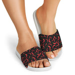Red Chili Peppers Pattern Print White Slide Sandals