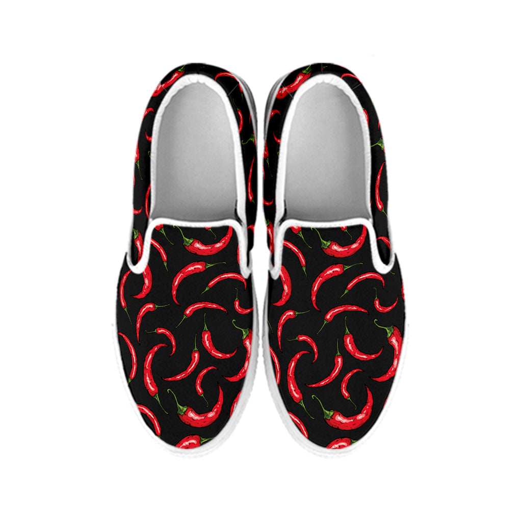 Red Chili Peppers Pattern Print White Slip On Shoes