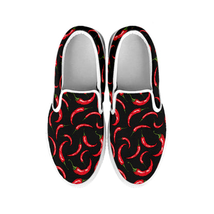 Red Chili Peppers Pattern Print White Slip On Shoes