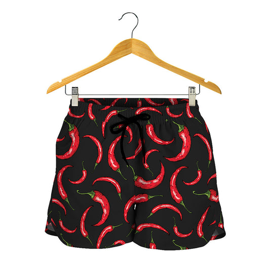 Red Chili Peppers Pattern Print Women's Shorts