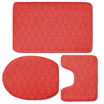Red Chinese Pattern Print 3 Piece Bath Mat Set