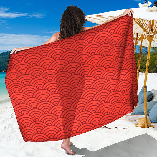 Red Chinese Pattern Print Beach Sarong Wrap