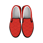 Red Chinese Pattern Print Black Slip On Shoes