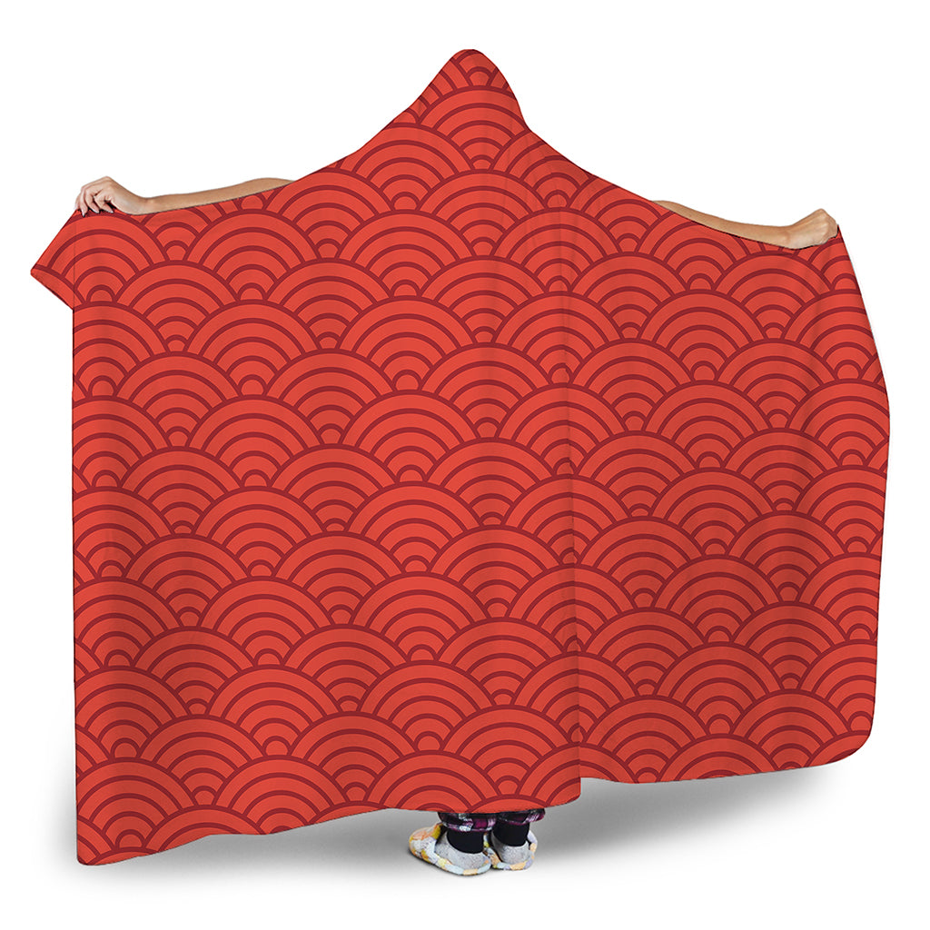 Red Chinese Pattern Print Hooded Blanket