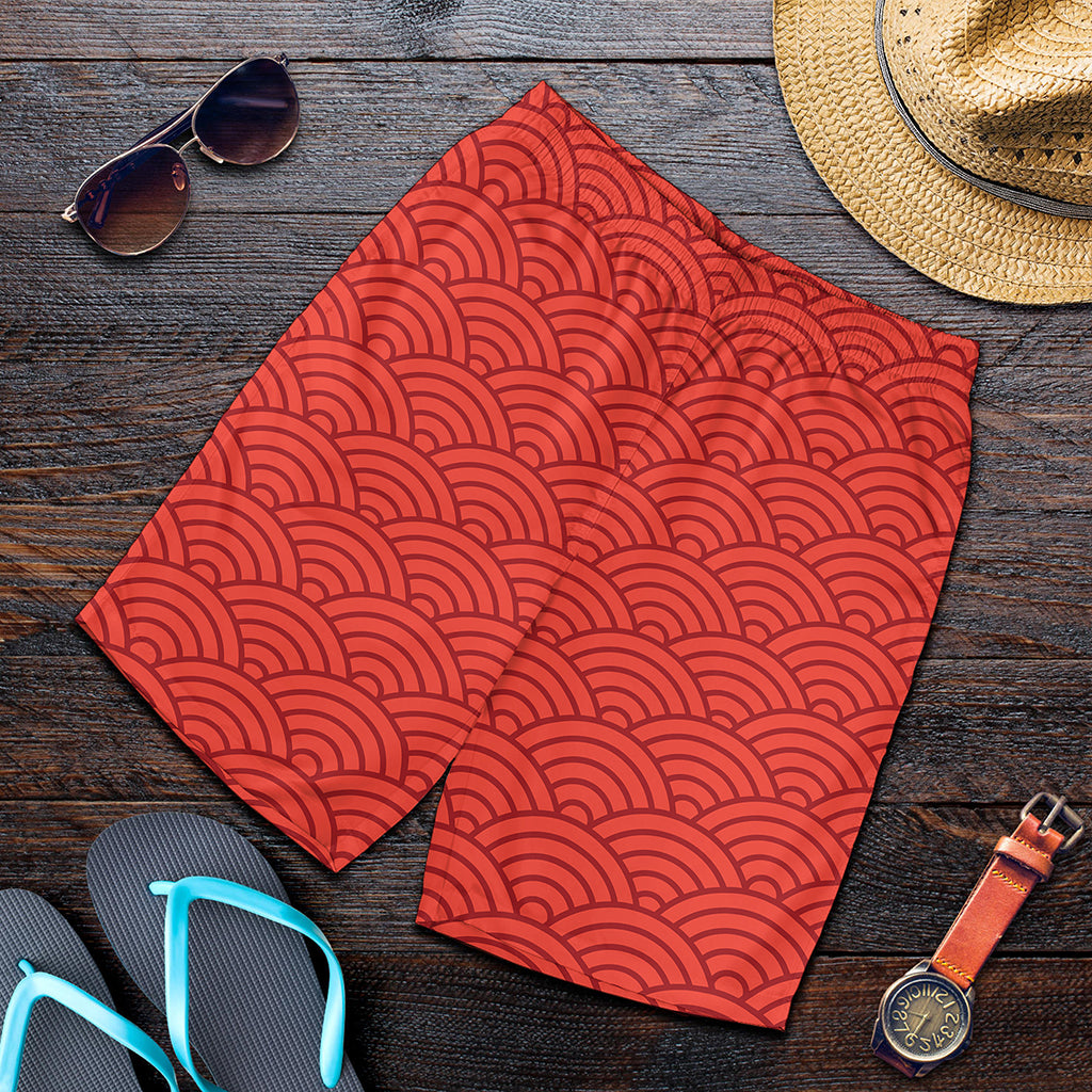 Red Chinese Pattern Print Men's Shorts
