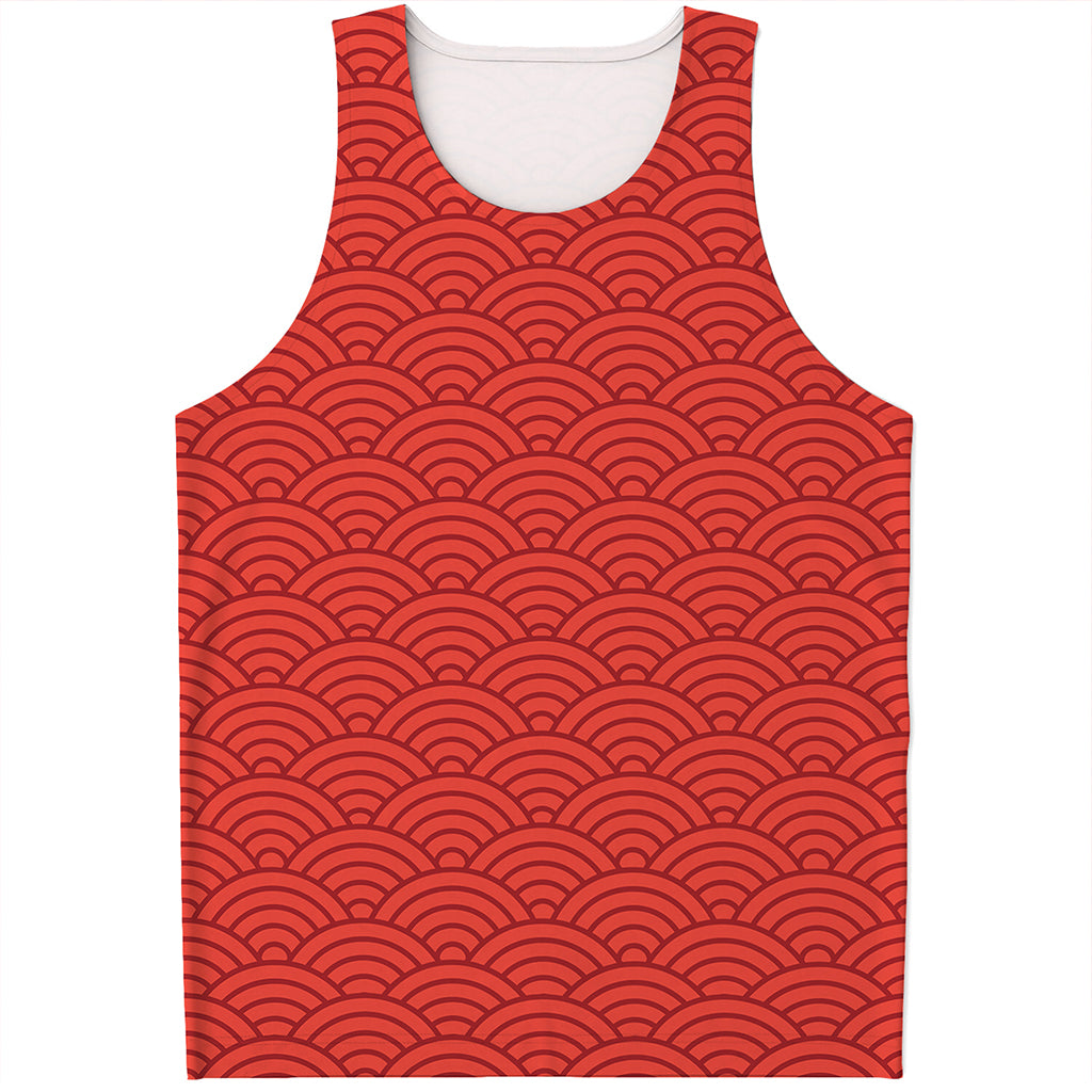 Red Chinese Pattern Print Men's Tank Top