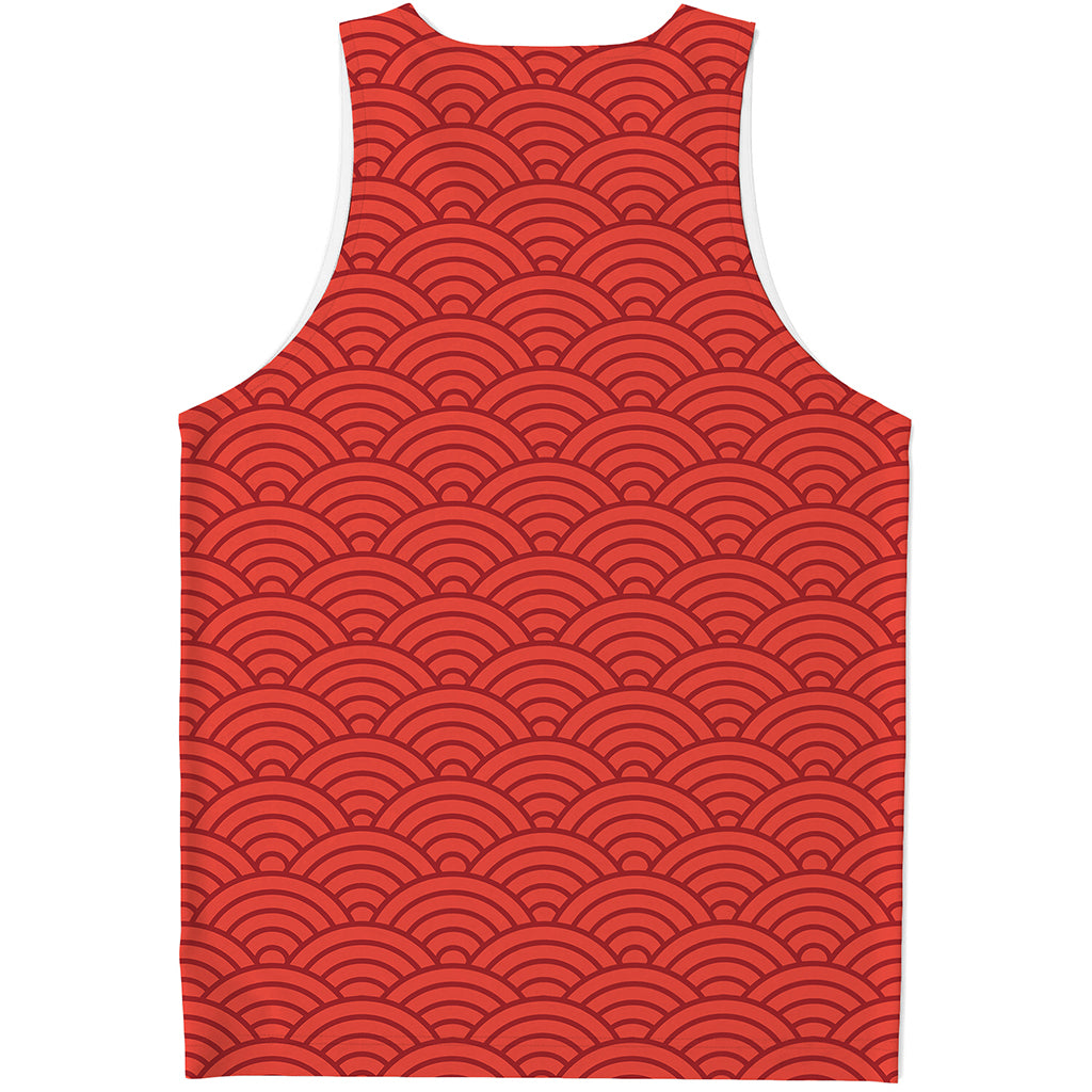 Red Chinese Pattern Print Men's Tank Top