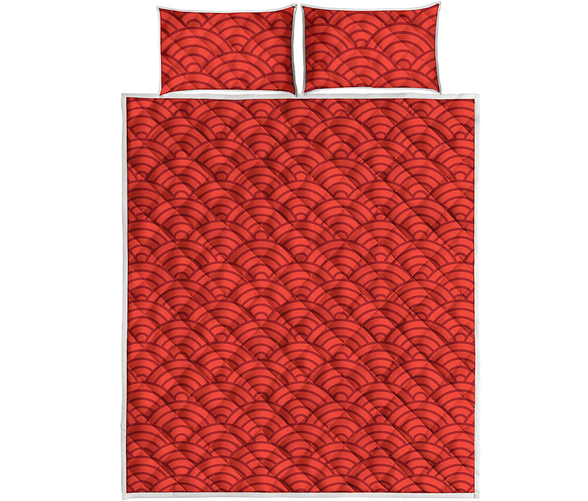 Red Chinese Pattern Print Quilt Bed Set