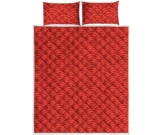 Red Chinese Pattern Print Quilt Bed Set