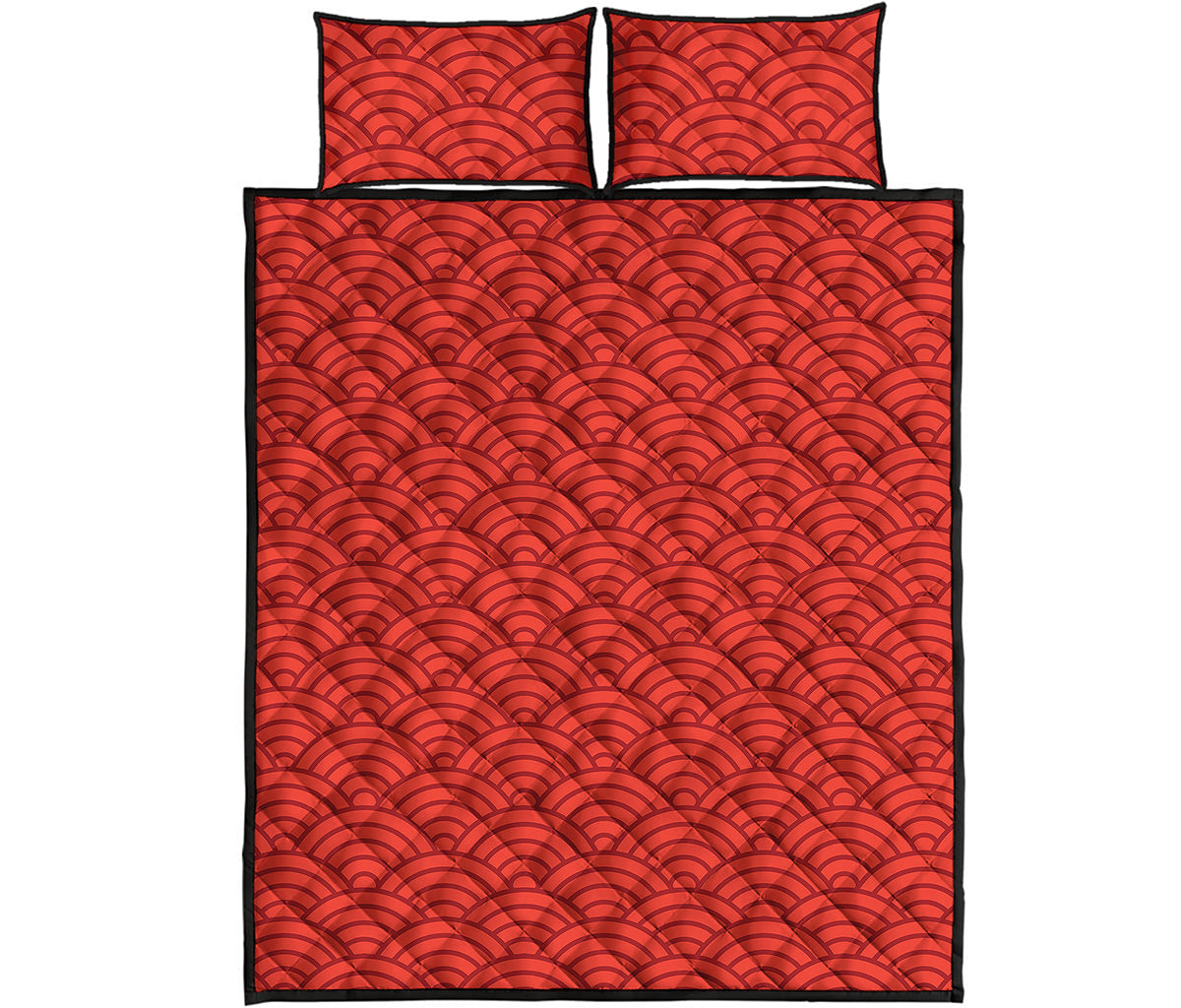 Red Chinese Pattern Print Quilt Bed Set