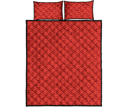 Red Chinese Pattern Print Quilt Bed Set
