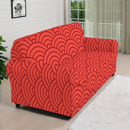 Red Chinese Pattern Print Sofa Cover
