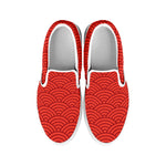 Red Chinese Pattern Print White Slip On Shoes