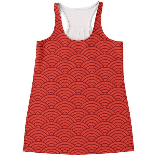 Red Chinese Pattern Print Women's Racerback Tank Top