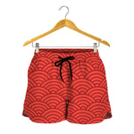 Red Chinese Pattern Print Women's Shorts