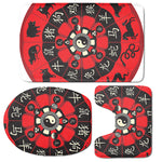 Red Chinese Zodiac Wheel Print 3 Piece Bath Mat Set