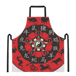 Red Chinese Zodiac Wheel Print Apron