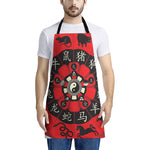 Red Chinese Zodiac Wheel Print Apron