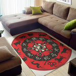Red Chinese Zodiac Wheel Print Area Rug