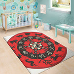 Red Chinese Zodiac Wheel Print Area Rug