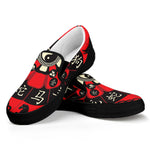 Red Chinese Zodiac Wheel Print Black Slip On Shoes
